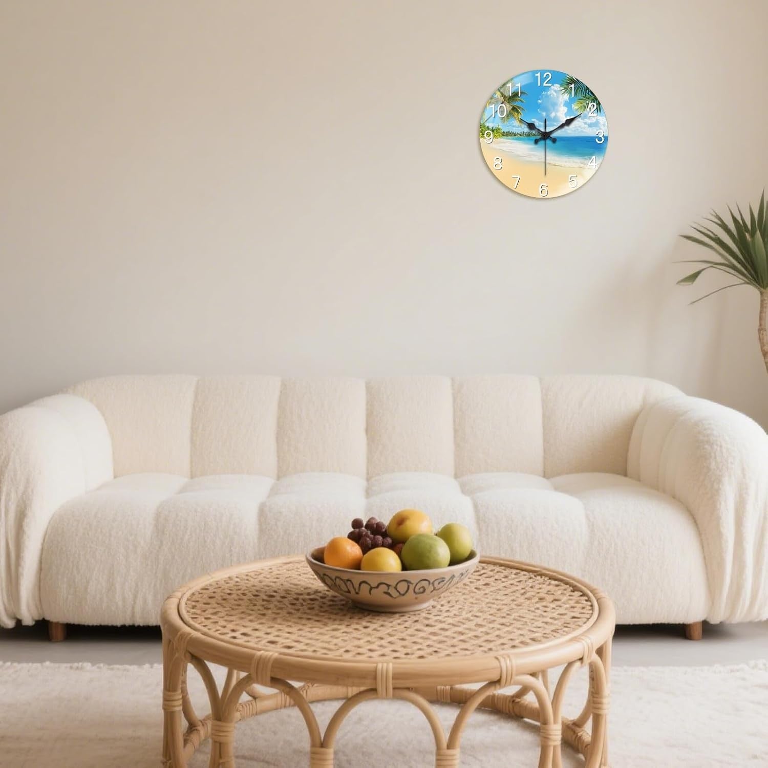 30cm Ocean Beach Wall Clock – Silent Non-Ticking Glass Art Coastal Design