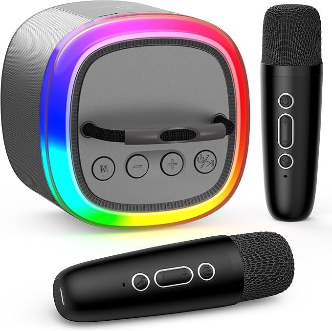 JYX Mini Karaoke Machine for Kids with 2 Wireless Mics & Party Lights