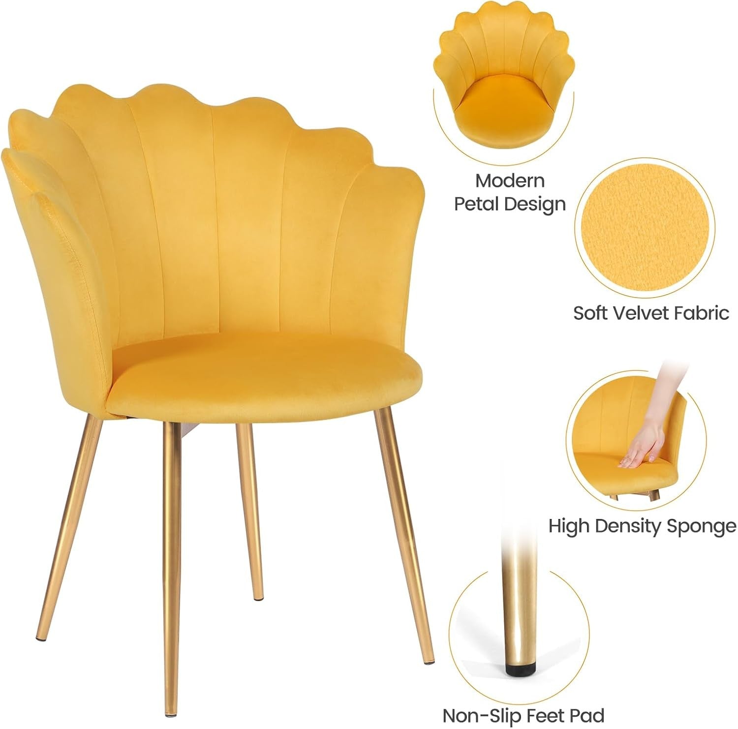 Velvet Vanity Chair Shell Back Gold Metal Legs Yellow
