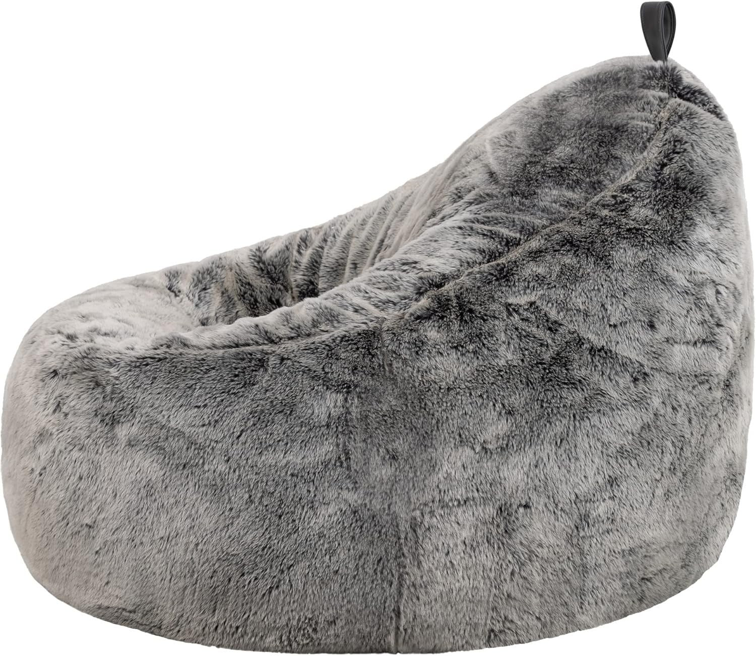 Large Faux Fur Bean Bag Chair Grey Adult Cozy Lounge Seat Living Room