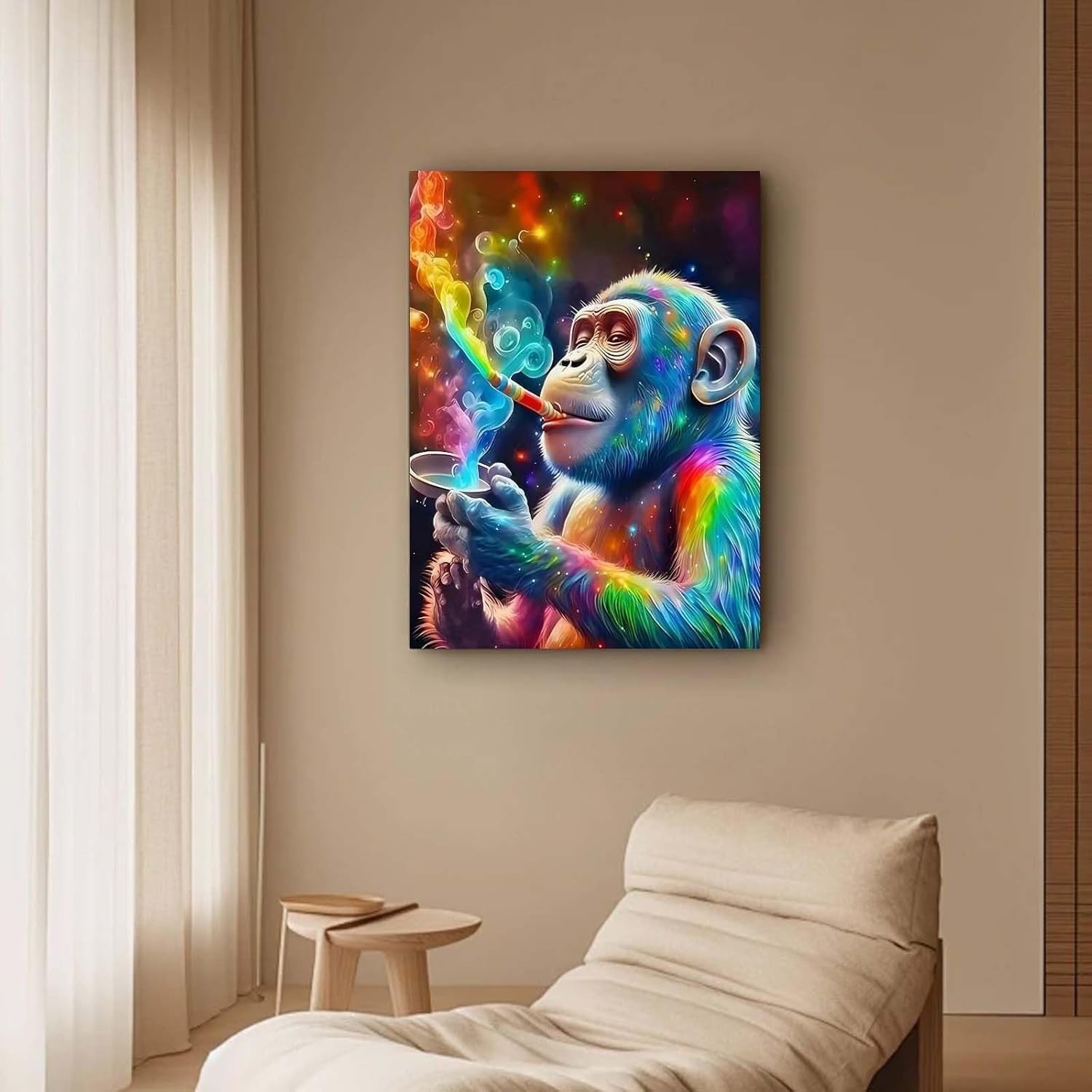 Colourful Monkey Canvas Wall Art 12x16 Framed Modern Bedroom Decor