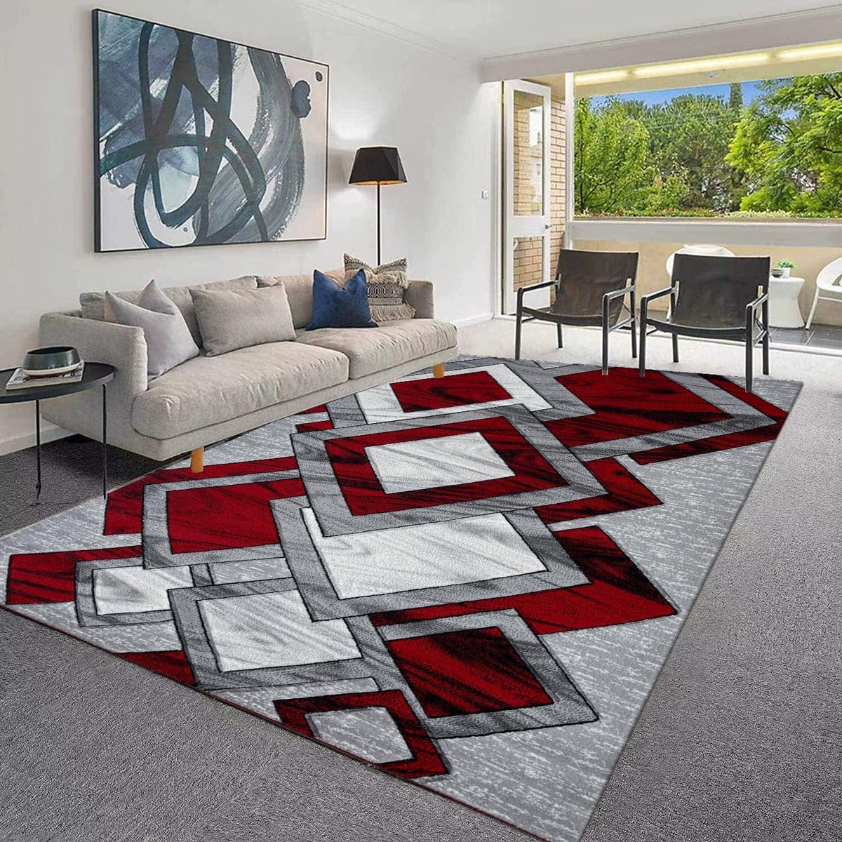 Large Red Abstract Area Rug 160x230cm Soft Modern Living Room Carpet