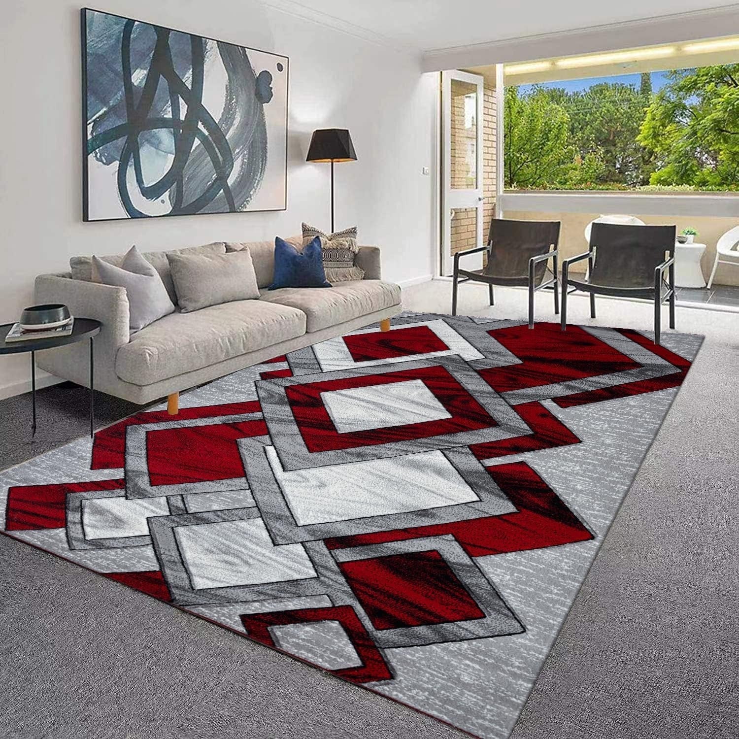 Large Red Abstract Area Rug 160x230cm Soft Modern Living Room Carpet