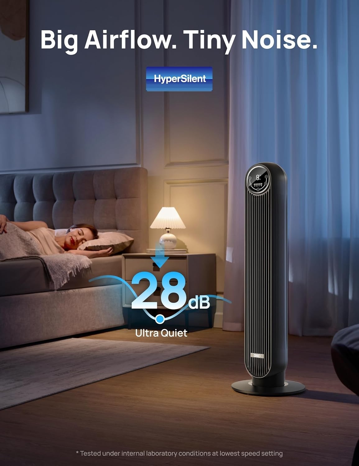 28dB Silent Tower Fan 25ft/s Velocity Electric Cooling Fan with Remote 4-Speed