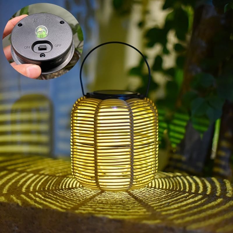 Japanese Hanging Solar Lantern – Rattan Outdoor Garden Light (Size D)