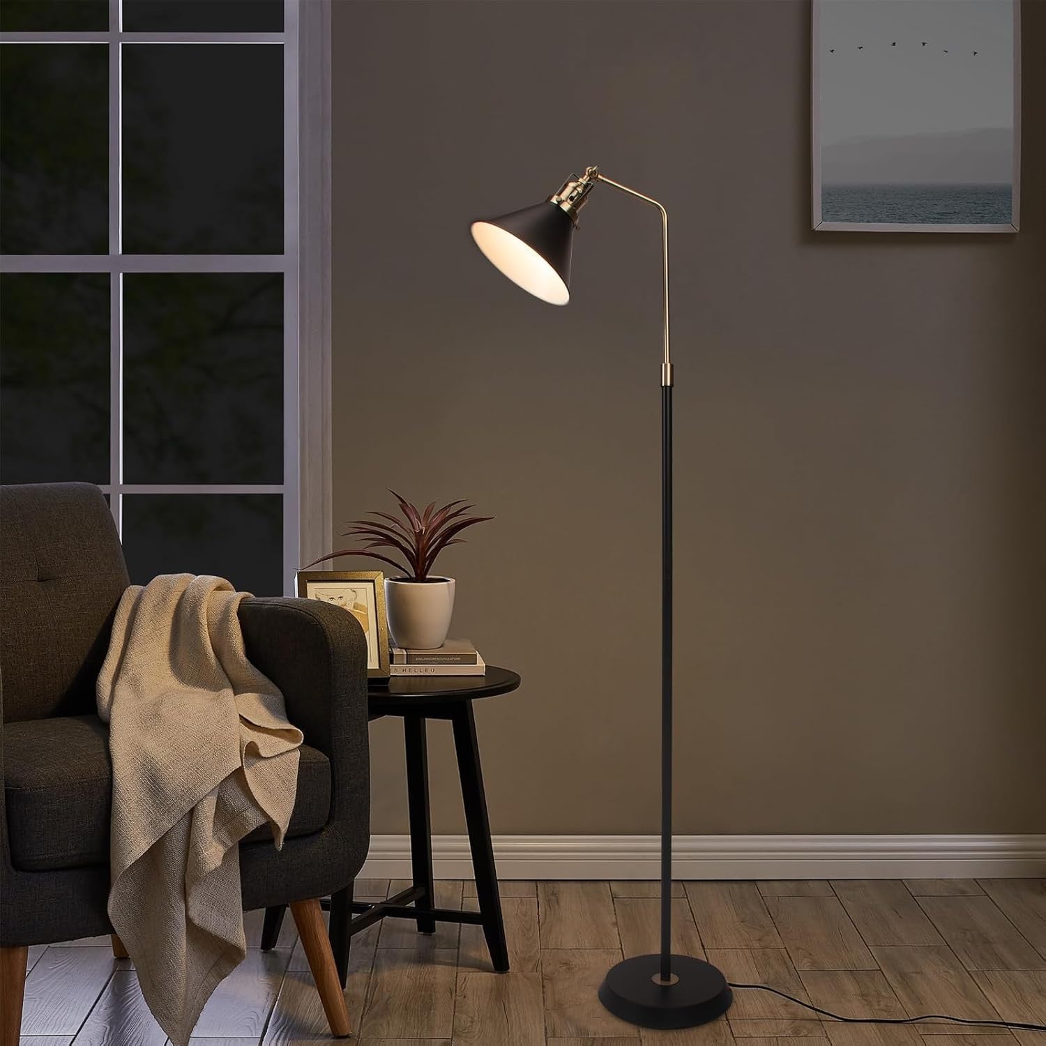 Industrial Floor Lamp Black Bronze Adjustable Head Vintage Metal Standing Light
