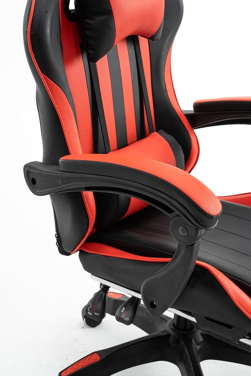 Red PU Leather Gaming Chair Office Desk Swivel PC Recliner Footrest Padded Seat