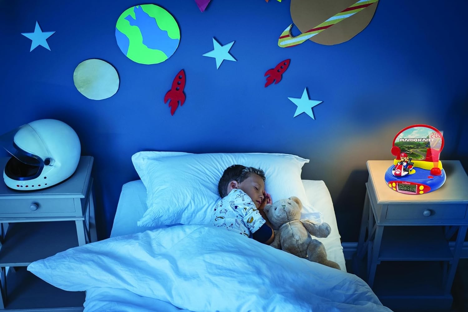 Kids Racing Game Projector Alarm Clock Night Light Sound Effects Battery