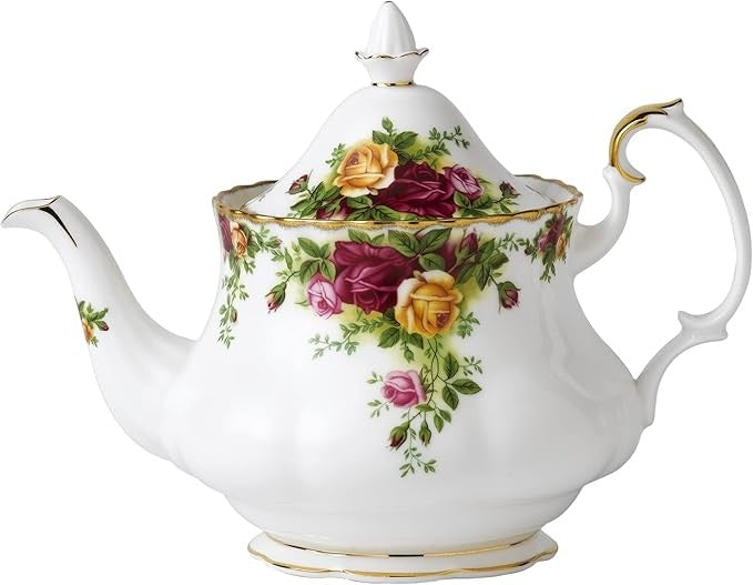 Vintage Floral Bone China Teapot 0.8L Gold Rim Tea Server Elegant