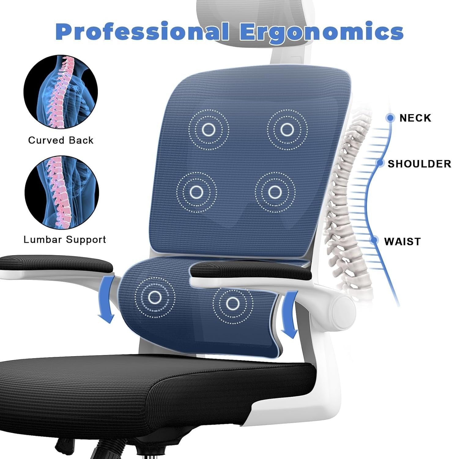 Ergonomic Mesh Office Chair Tall Back Adjustable Headrest Armrests Swivel Home D