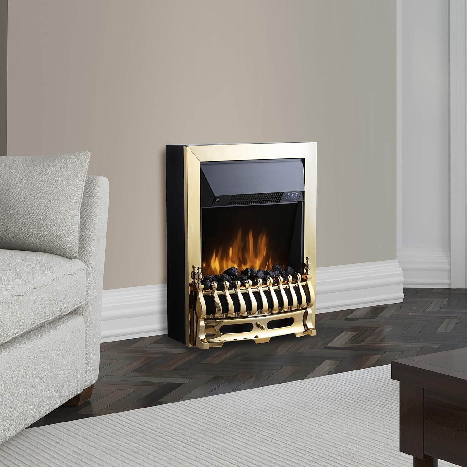 2kW LED Electric Fireplace Insert Remote Control Brass Chrome Finish