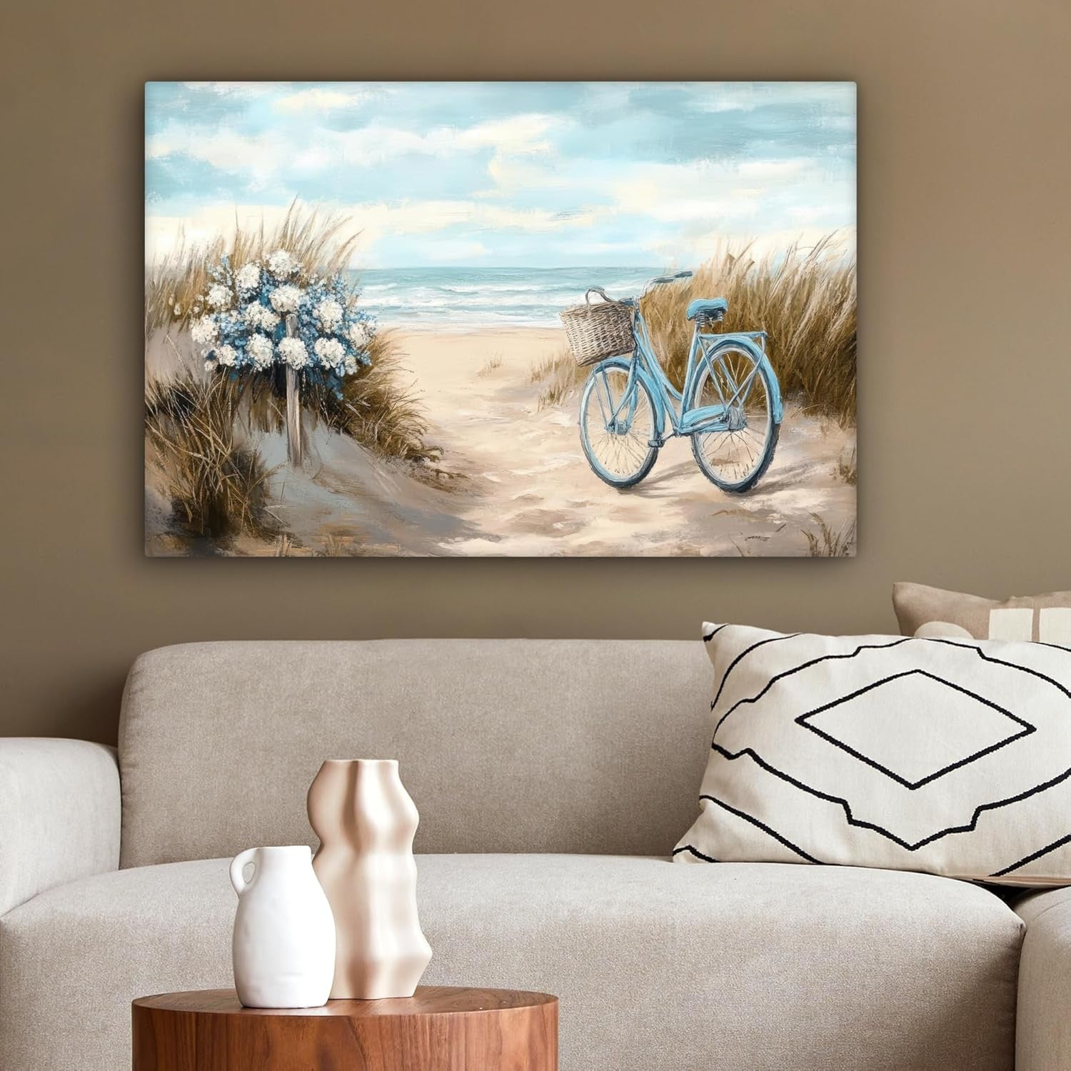 Beach Canvas Wall Art 60x40cm Framed Sea Bike Vintage