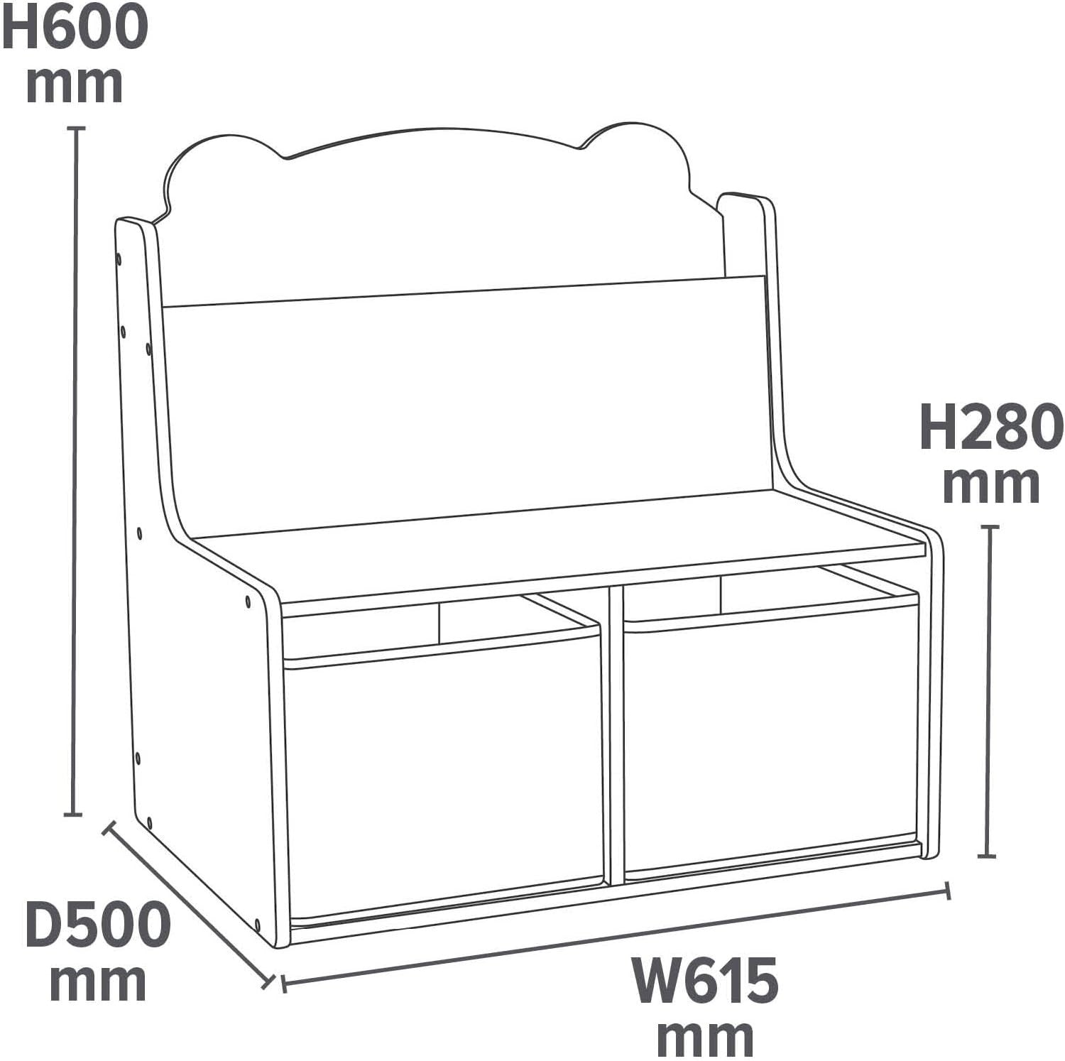 Kids Teddy Bear Bookcase with Seat &Storage Bins – H60xW61.5xD50cm