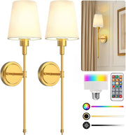 Wireless Battery Operated Wall Sconces Set of 2, Remote & Dimmable