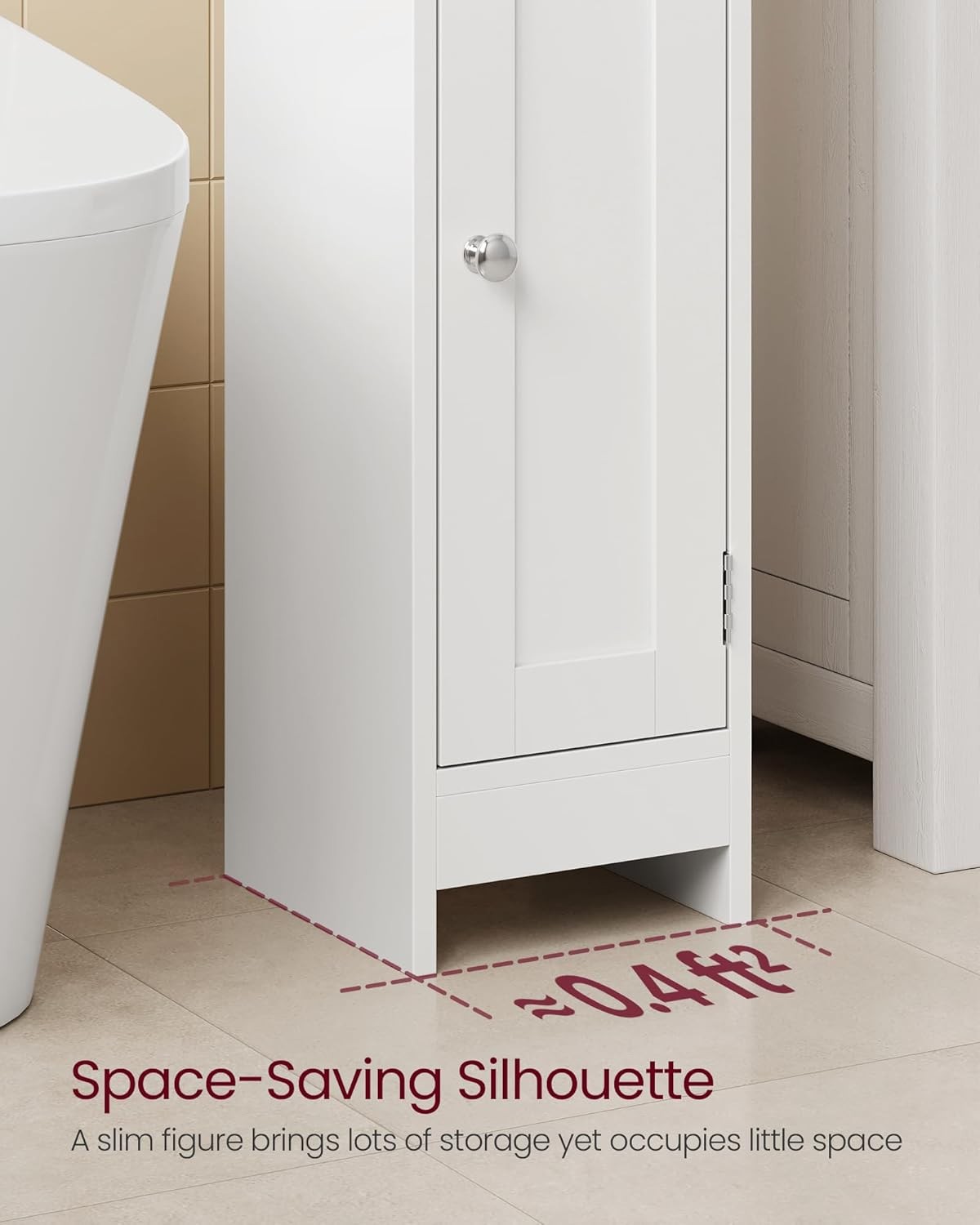 Slim White Bathroom Storage Cabinet with Door, Adjustable Shelf & Narrow Design