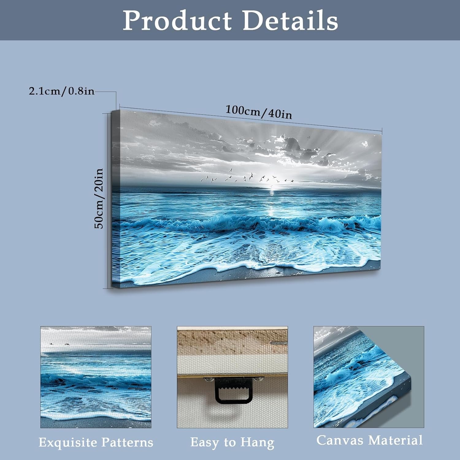 Large Sunrise Beach Canvas Wall Art 20x40in Seagull