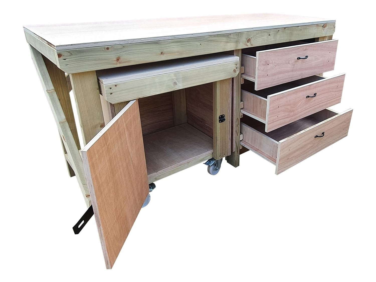 6ft Heavy Duty Wooden Workbench with Drawers & Lockable Cupboard – 18mm Top