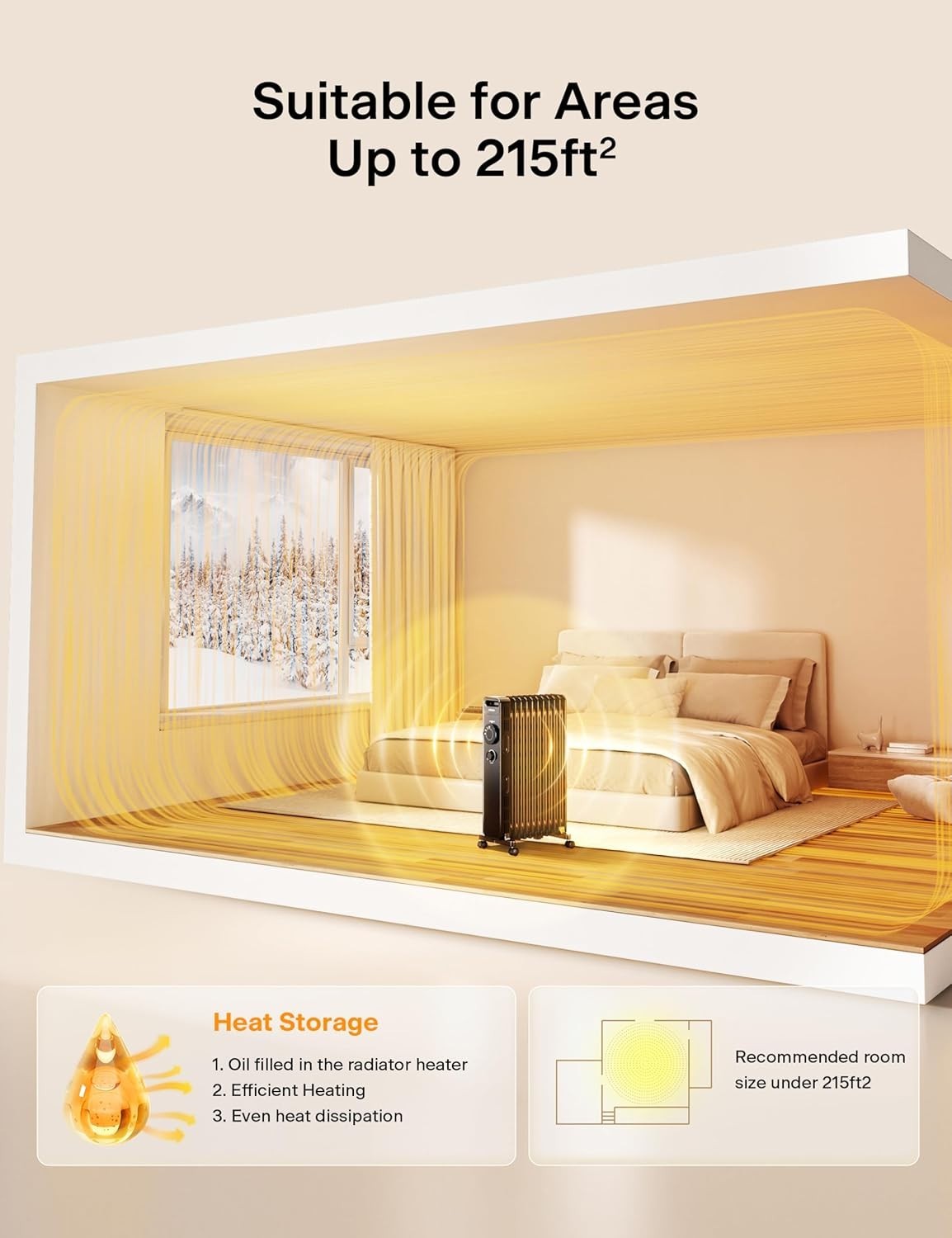 Oil Filled Electric Radiator 3 Heat Settings Adjustable Thermostat 2.3kW