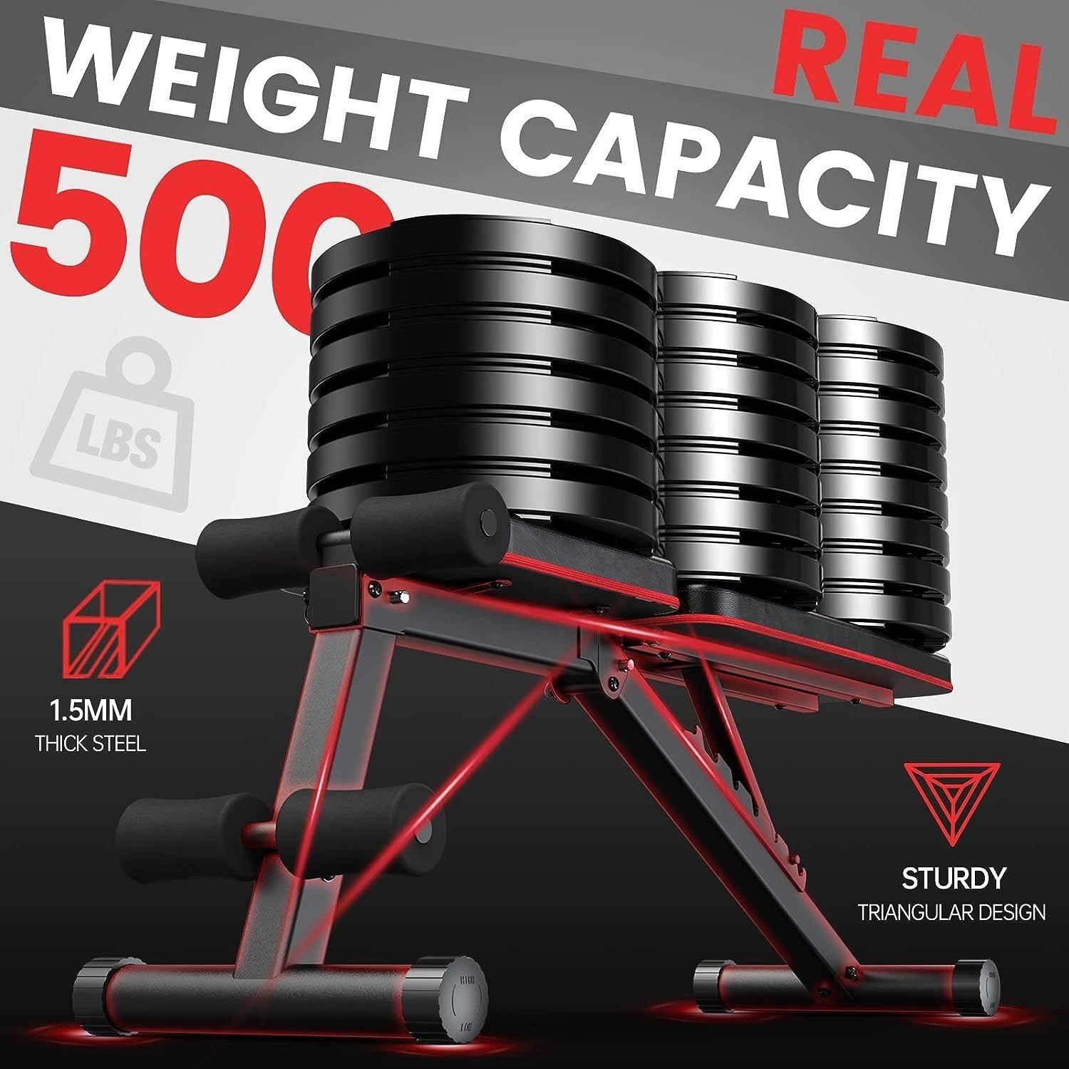 Adjustable Weight Bench Foldable Incline Decline 500lb Capacity Home Gym