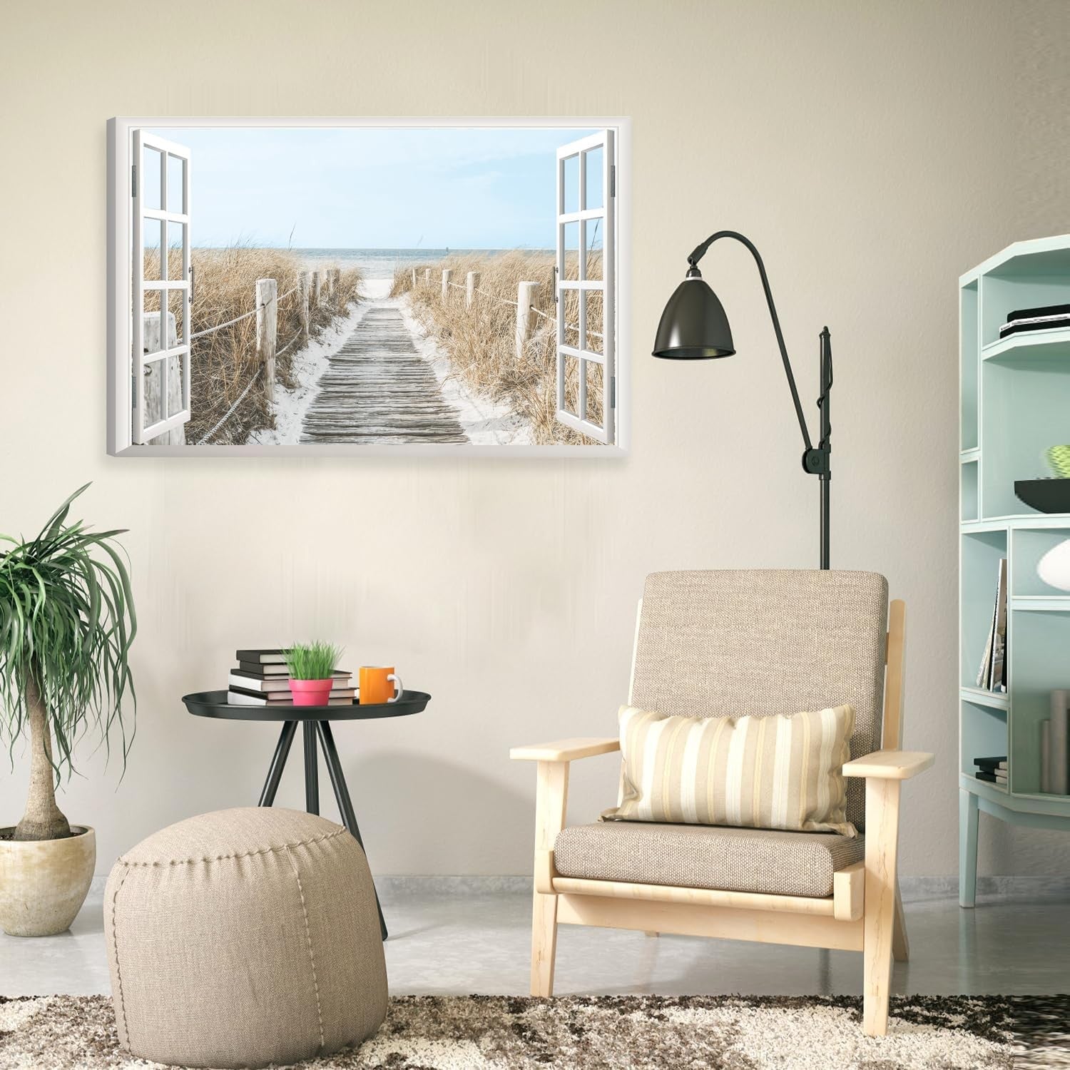 3D Beach Window Canvas Wall Art 39x59cm Coastal Ocean