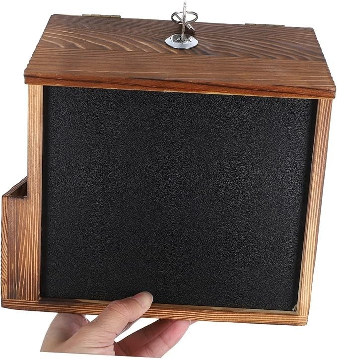 Lockable Wall Mount Suggestion Box w/ Blackboard – Secure Donation & Voting Jar