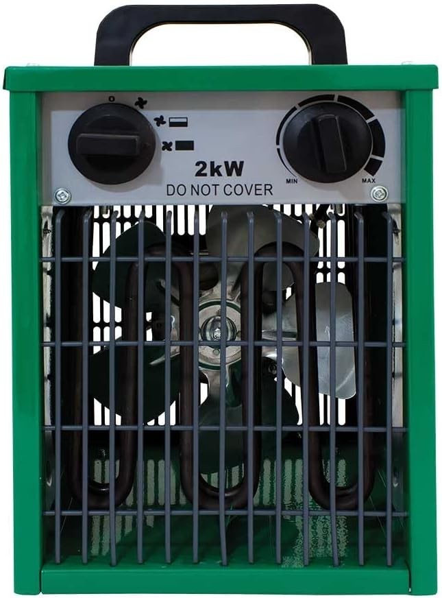 2kW Greenhouse Space Heater with Thermostat & Quiet Fan for Shed Garage