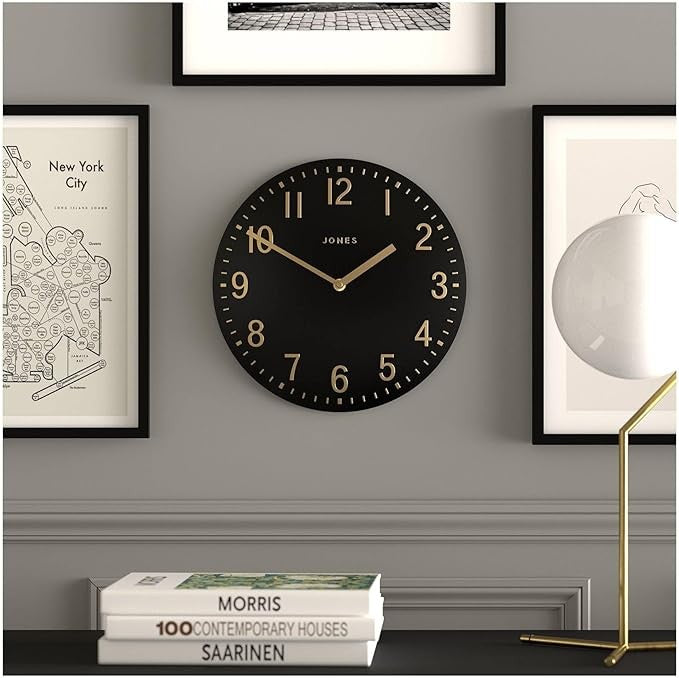 30cm Black & Gold Wall Clock Modern Convex Silent Stylish Home Decor