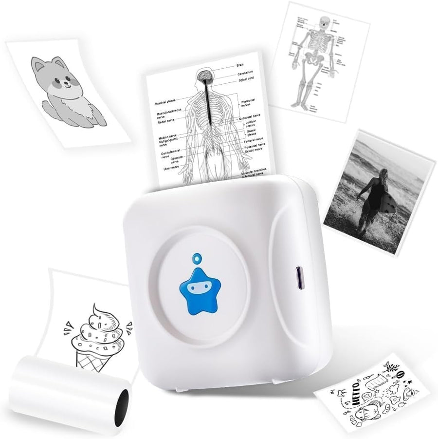 Mini Thermal Printer TP2 Bluetooth Pocket Label Photo Printer Blue White