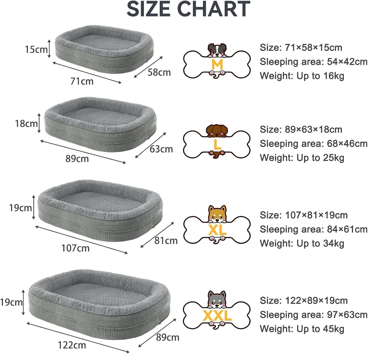 Orthopedic Dog Bed 89x64x18cm Memory Foam Washable Light Grey