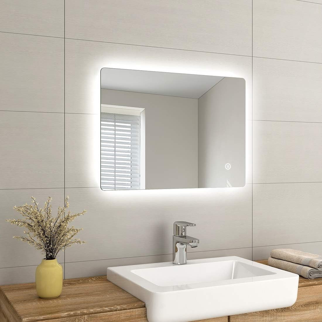 LED Bathroom Mirror 50x70cm Anti-Fog Touch Dimmable Backlit Wall Mount