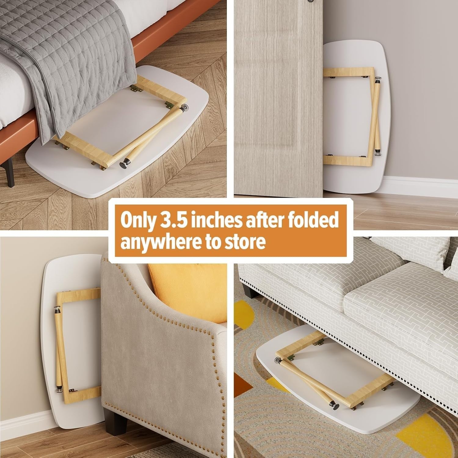 Portable Folding Coffee Table White for Small Spaces, Modern 80x40cm