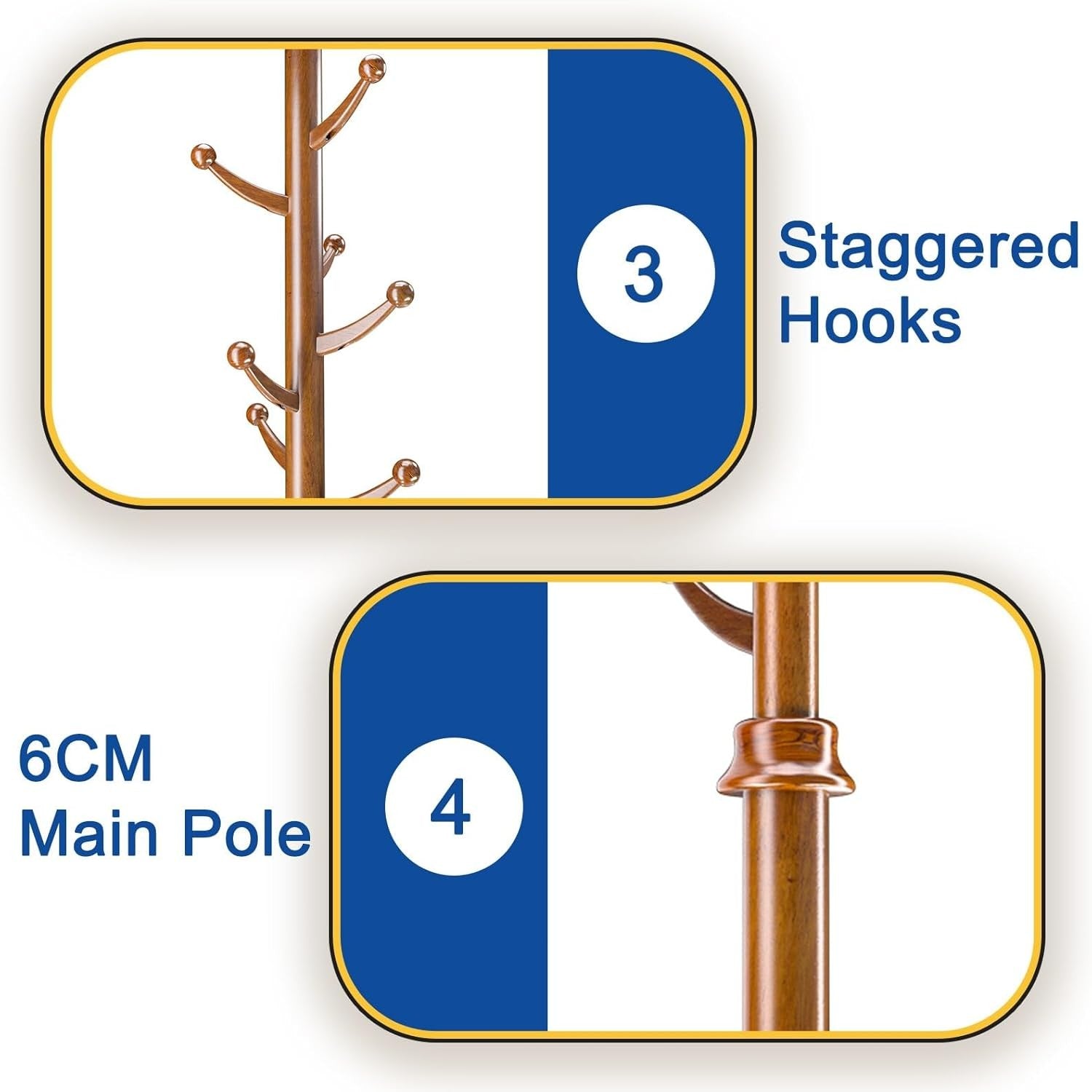 Solid Wood Free Standing Coat Rack | 7 Hook Hall Tree Organizer Stand