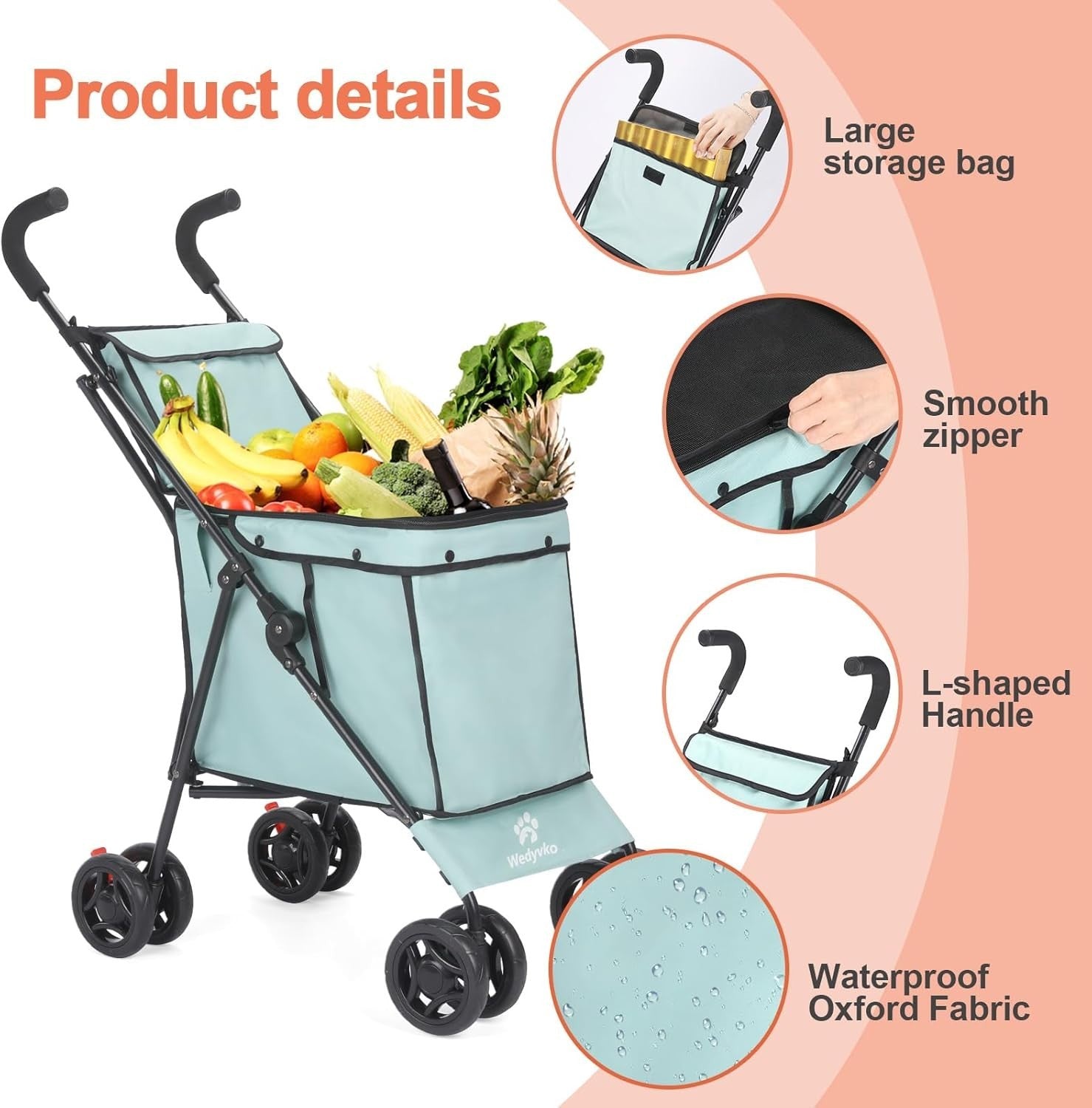 Collapsible Folding Utility Wagon Heavy Duty Cart Large Capacity Teal Blue