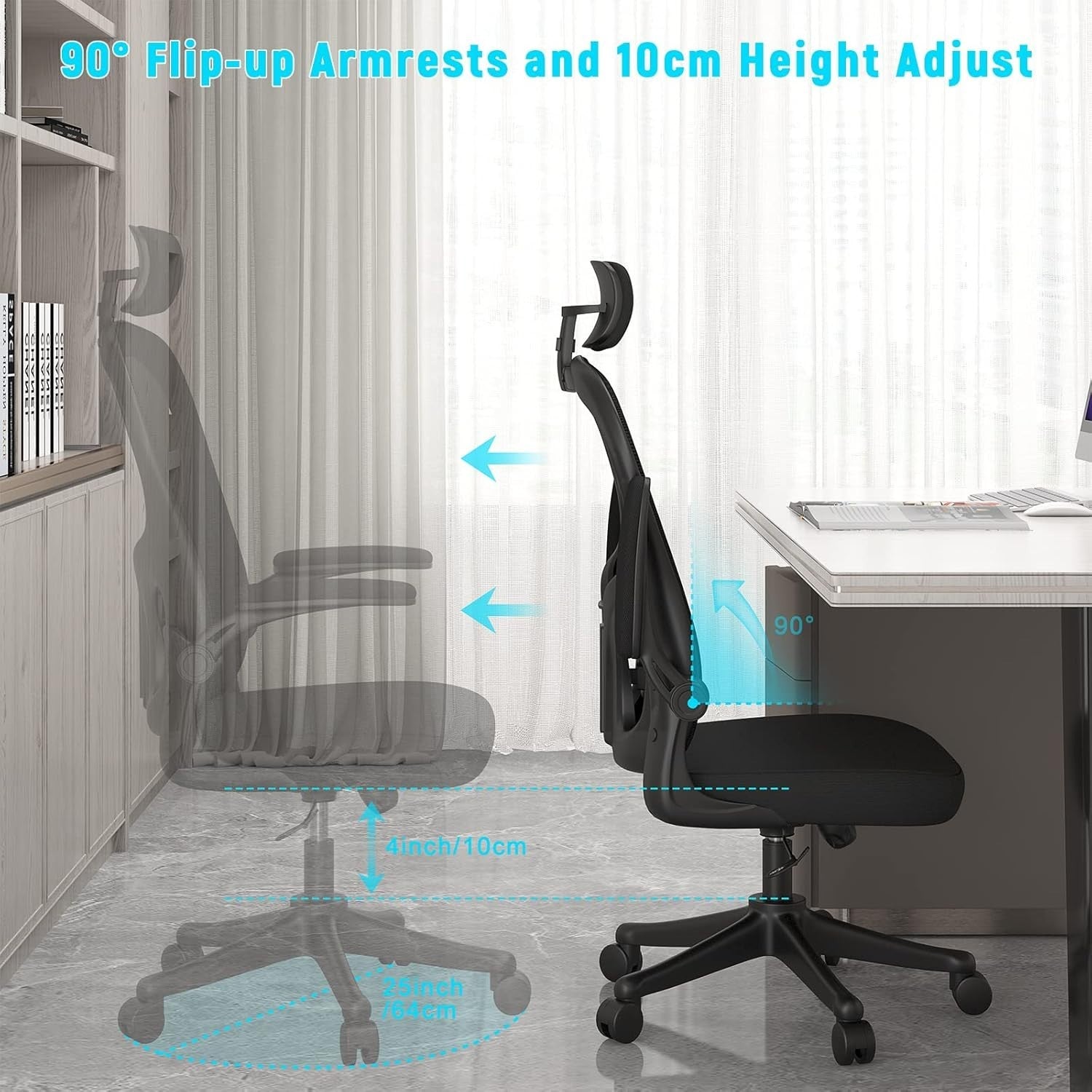 Black Ergonomic Office Chair Mesh Back Adjustable Lumbar Arm Head Support Desk