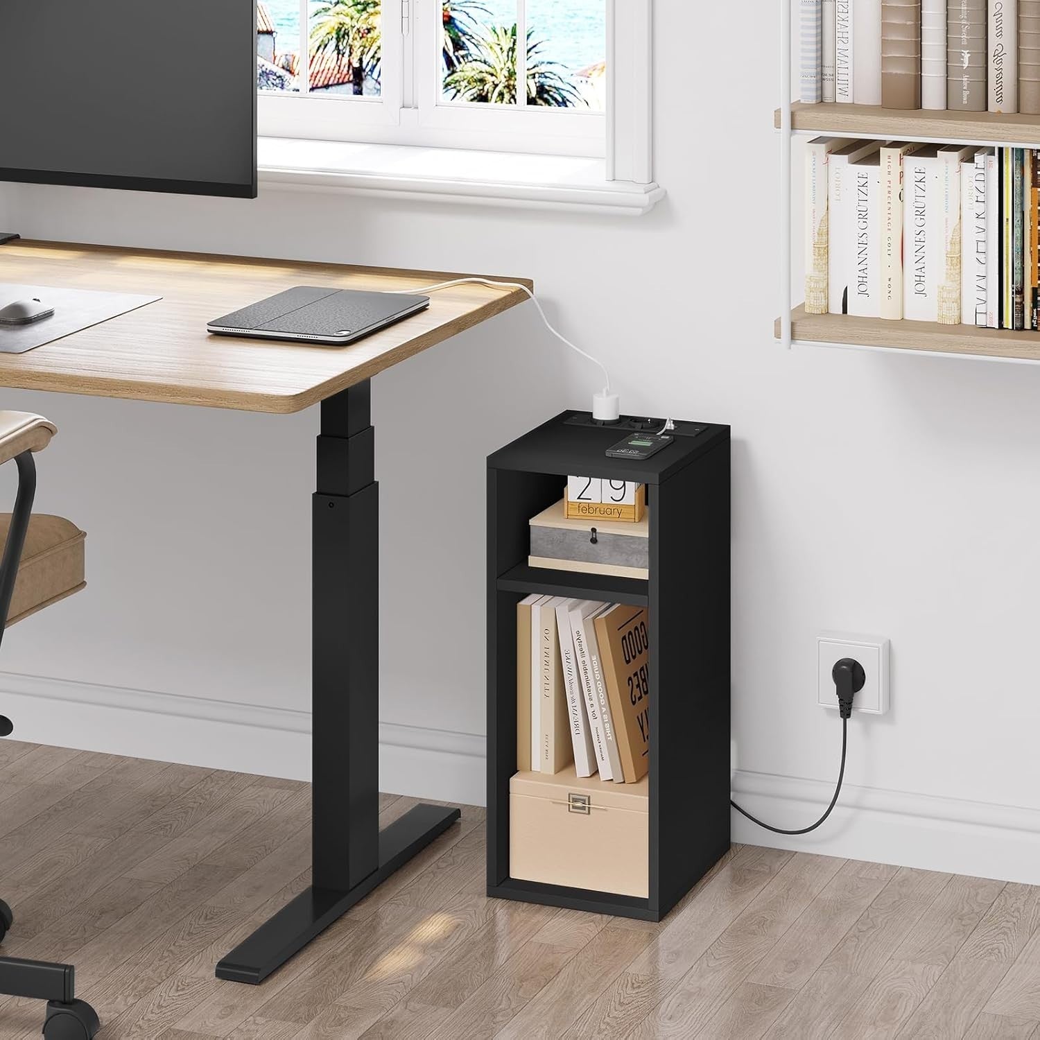 Set of 2 Smart Bedside Tables with USB Ports & Power Sockets – Black