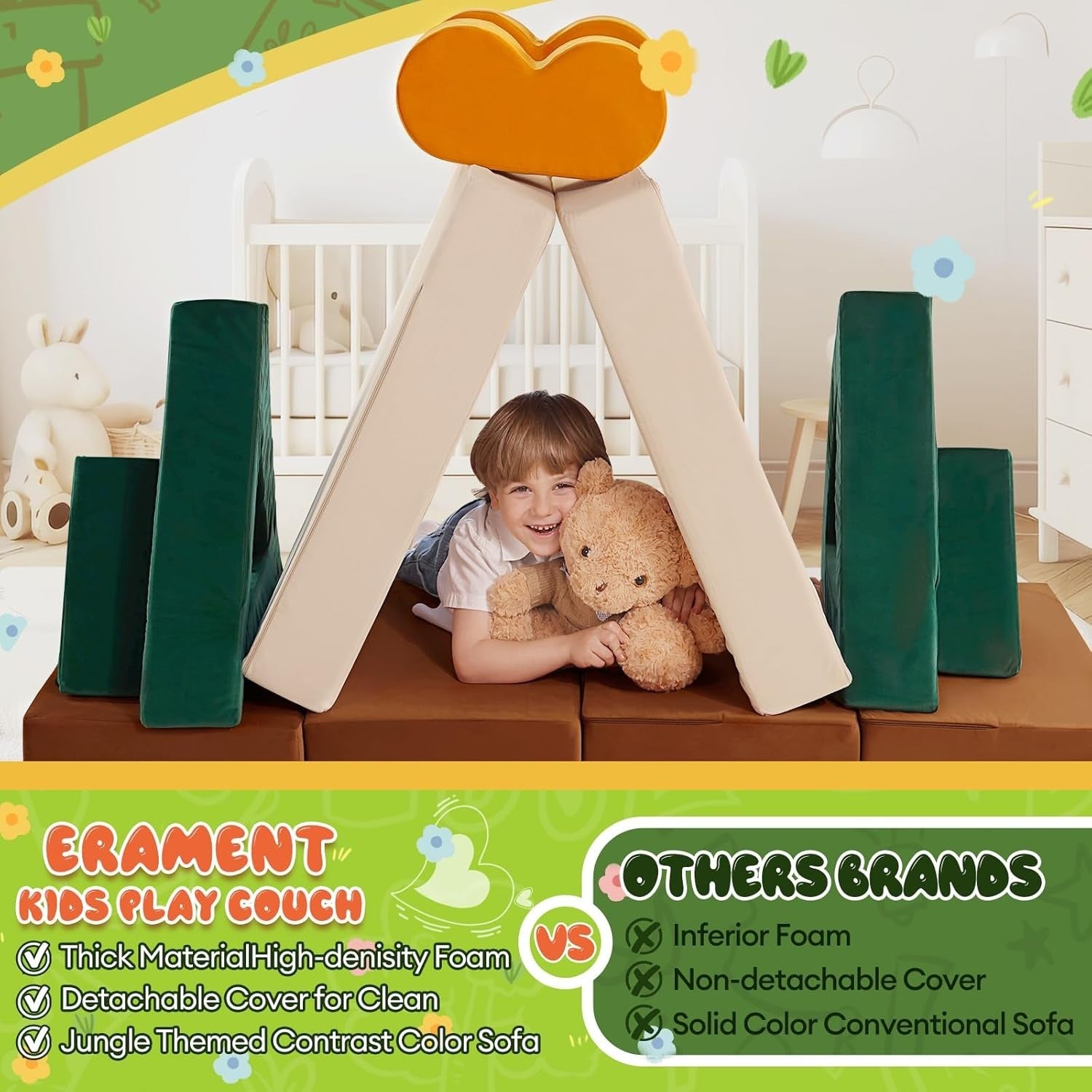 Multifunctional Kids Jungle Sofa Bed Playroom Furniture 66x183x58 cm