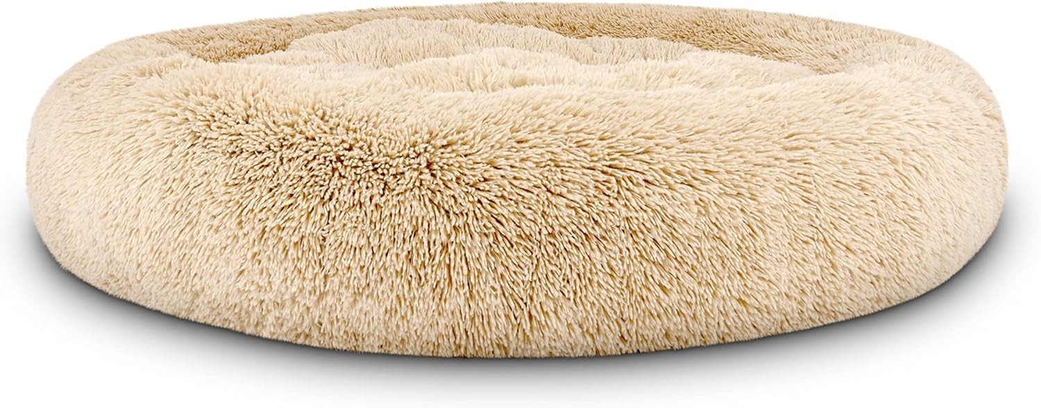 Large Plush Donut Dog Bed 91cm Calming Round Nest Washable