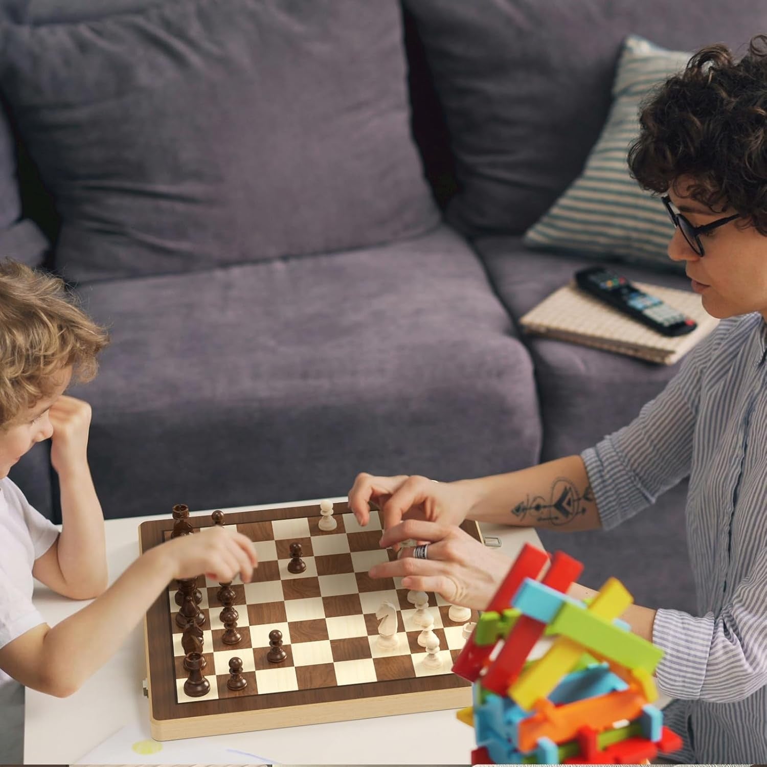 15" Wooden Folding Chess & Checkers Set 2-in-1 Board Game 3" Kings