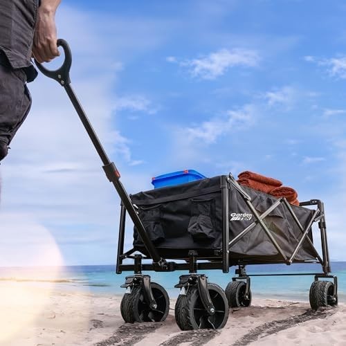 135L Folding Garden Trolley Wagon Cart With Brakes Outdoor Camping