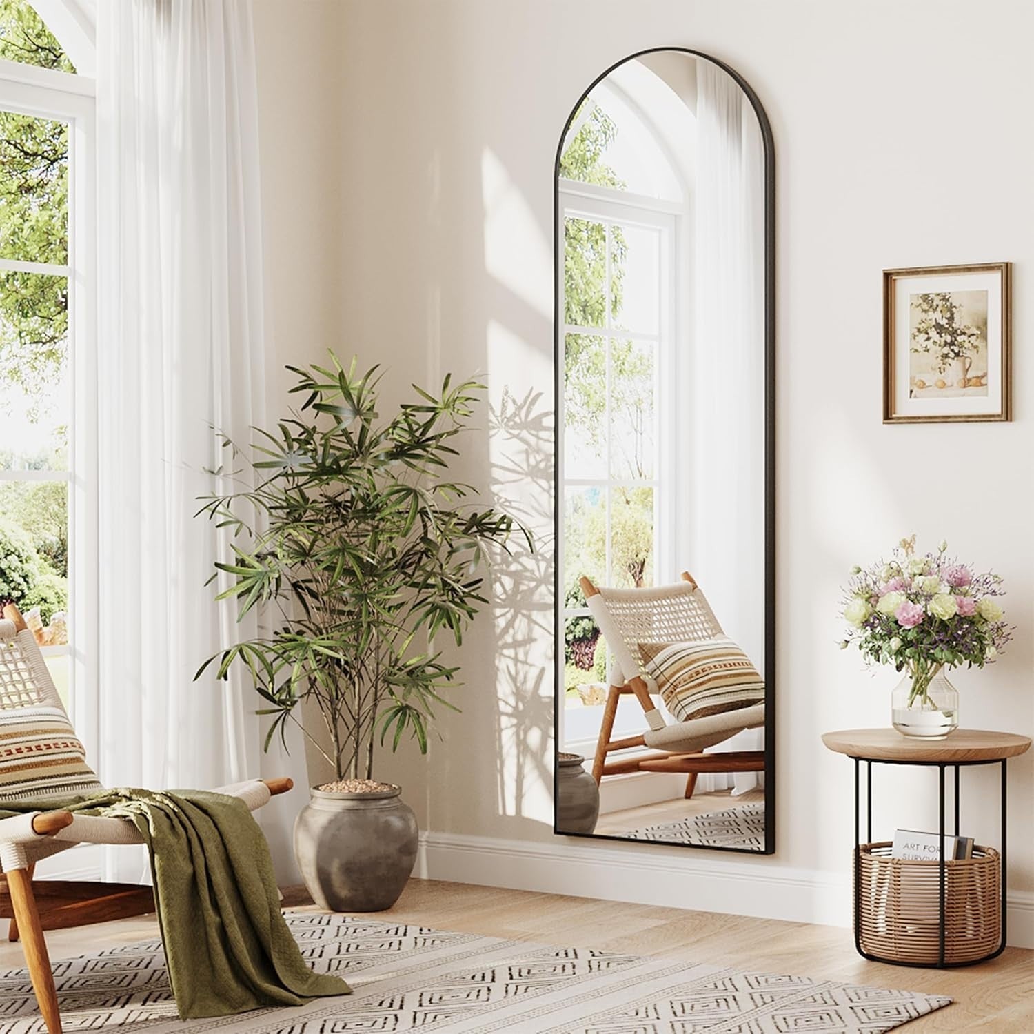 Large Full Length Arched Floor Mirror 160x50cm with Stand, Sleek Metal Frame