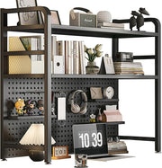 115cm Industrial Desktop Bookshelf 2-Tier Metal Desk Hutch Storage Rack