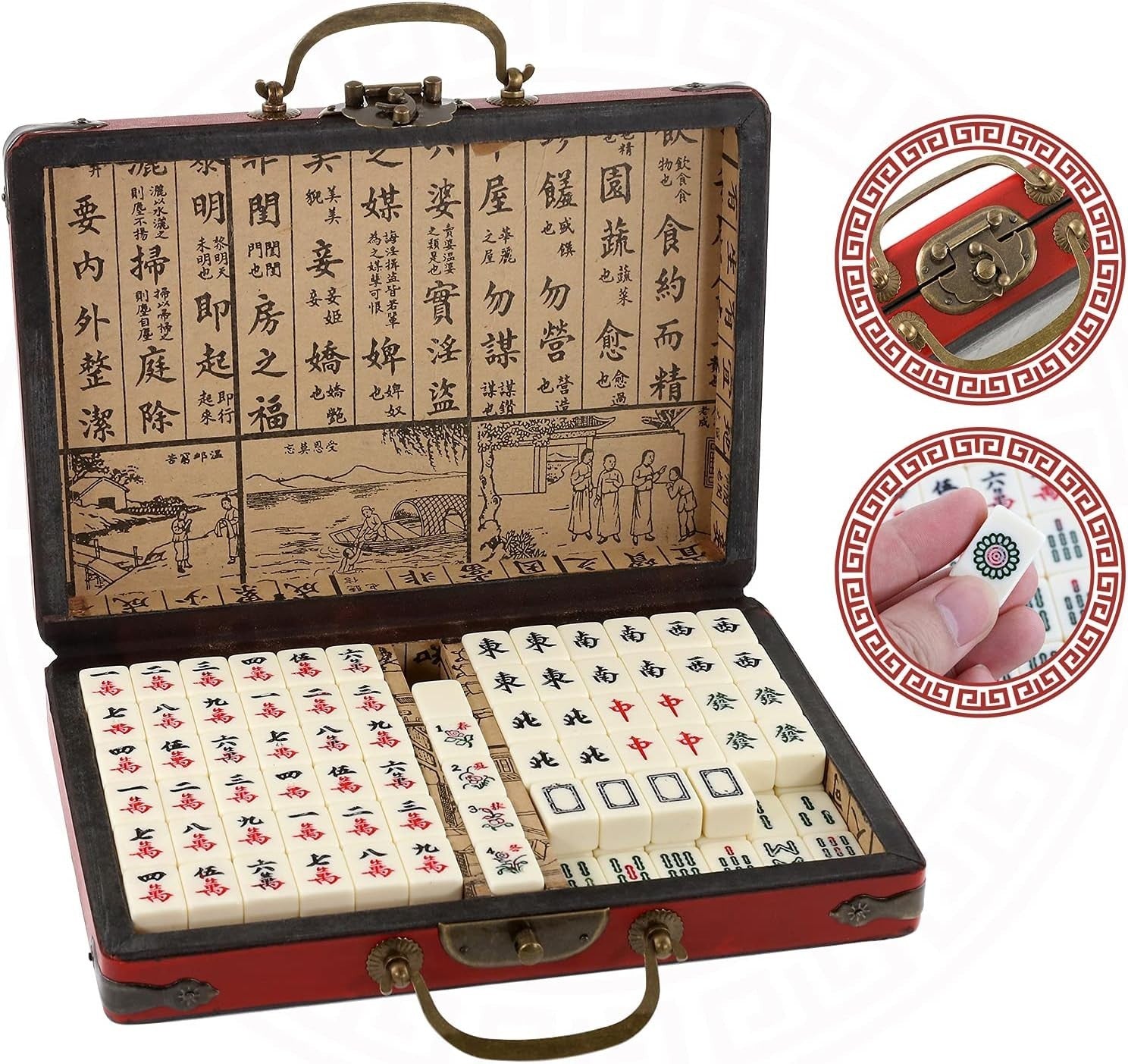 Mini Mahjong Travel Set 144 Tiles Dice Carry Case Portable