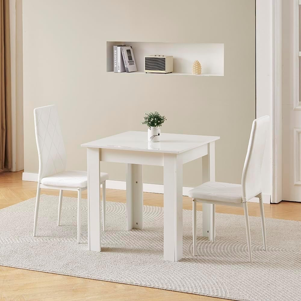 Modern 3-Piece White Marble Dining Set with 2 White Velvet Chairs for Small Spac