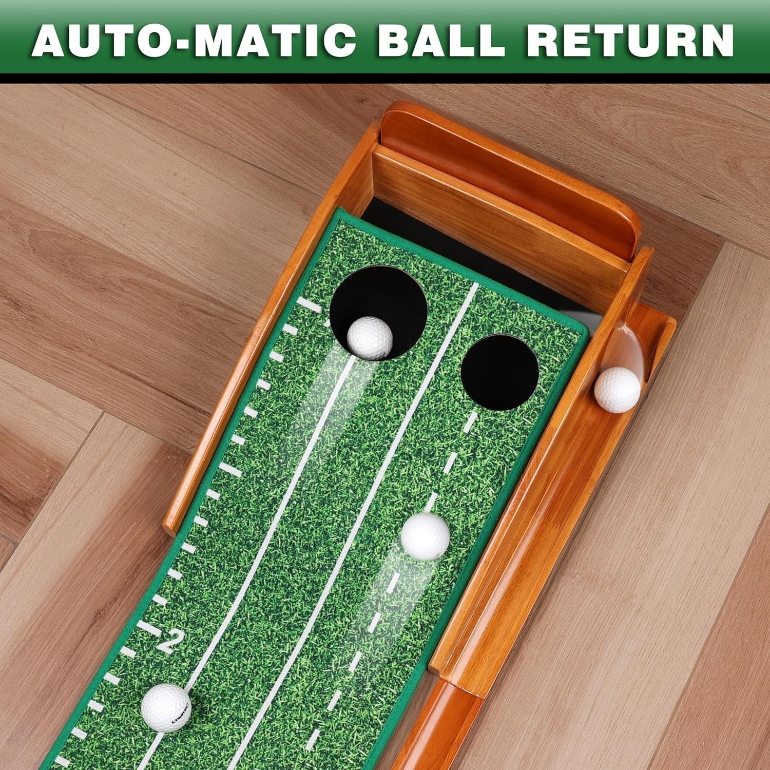 Indoor Golf Putting Mat 10ft Dual Hole Training Green Accuracy Practice Set