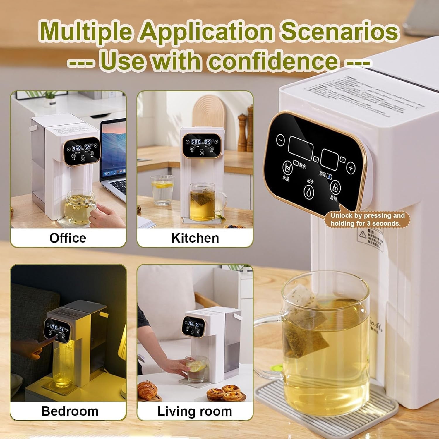 Instant Hot Water Dispenser 3L Touch Control 12 Temp Cup Size Child Lock