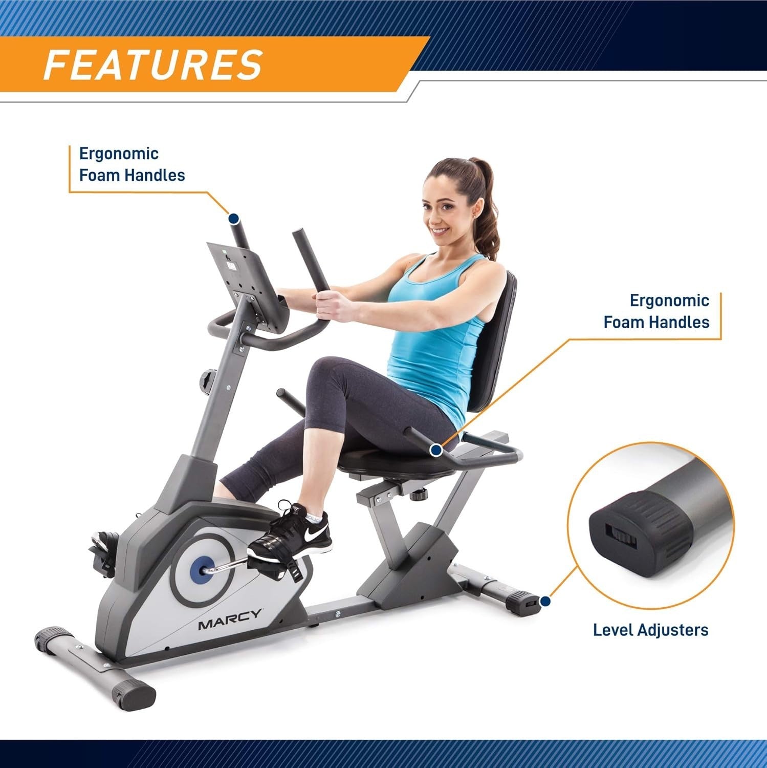 Recumbent Exercise Bike Magnetic 8 Level LCD Adjustable Seat Quiet Home Fitness