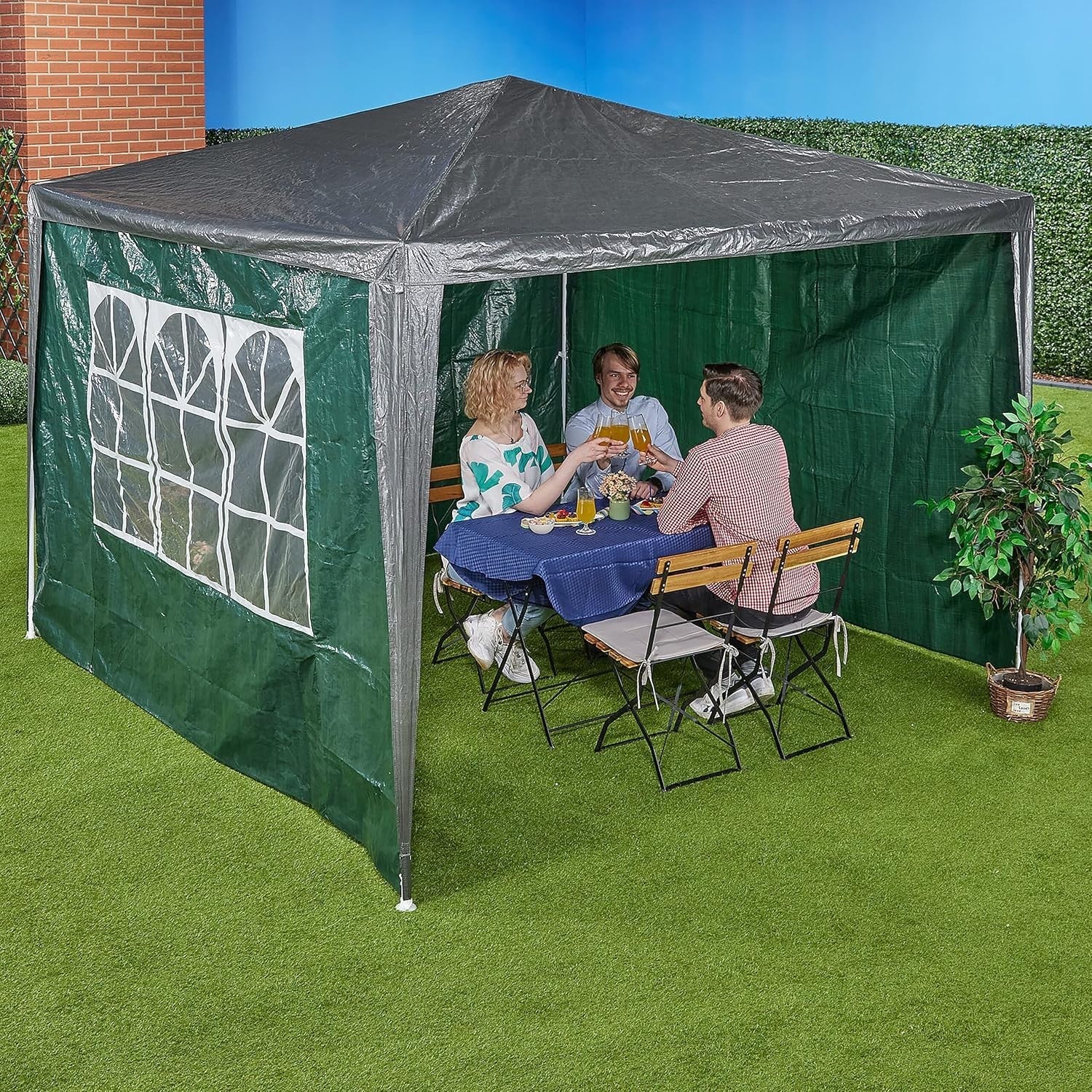 Gazebo Side Panels 3pc Set 2x3m Waterproof Party Tent Walls w/ Window Green