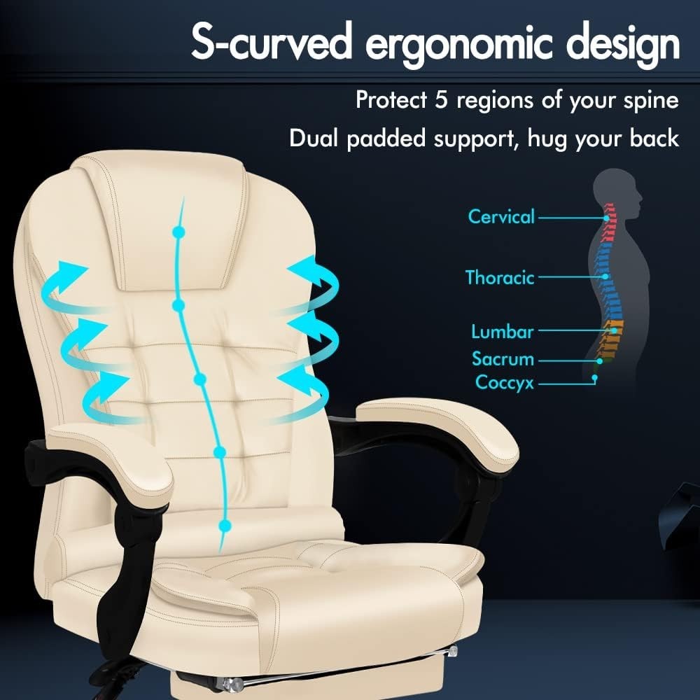 Luxury Office Massage Chair Reclining PU Leather Desk Seat Adjustable Footrest
