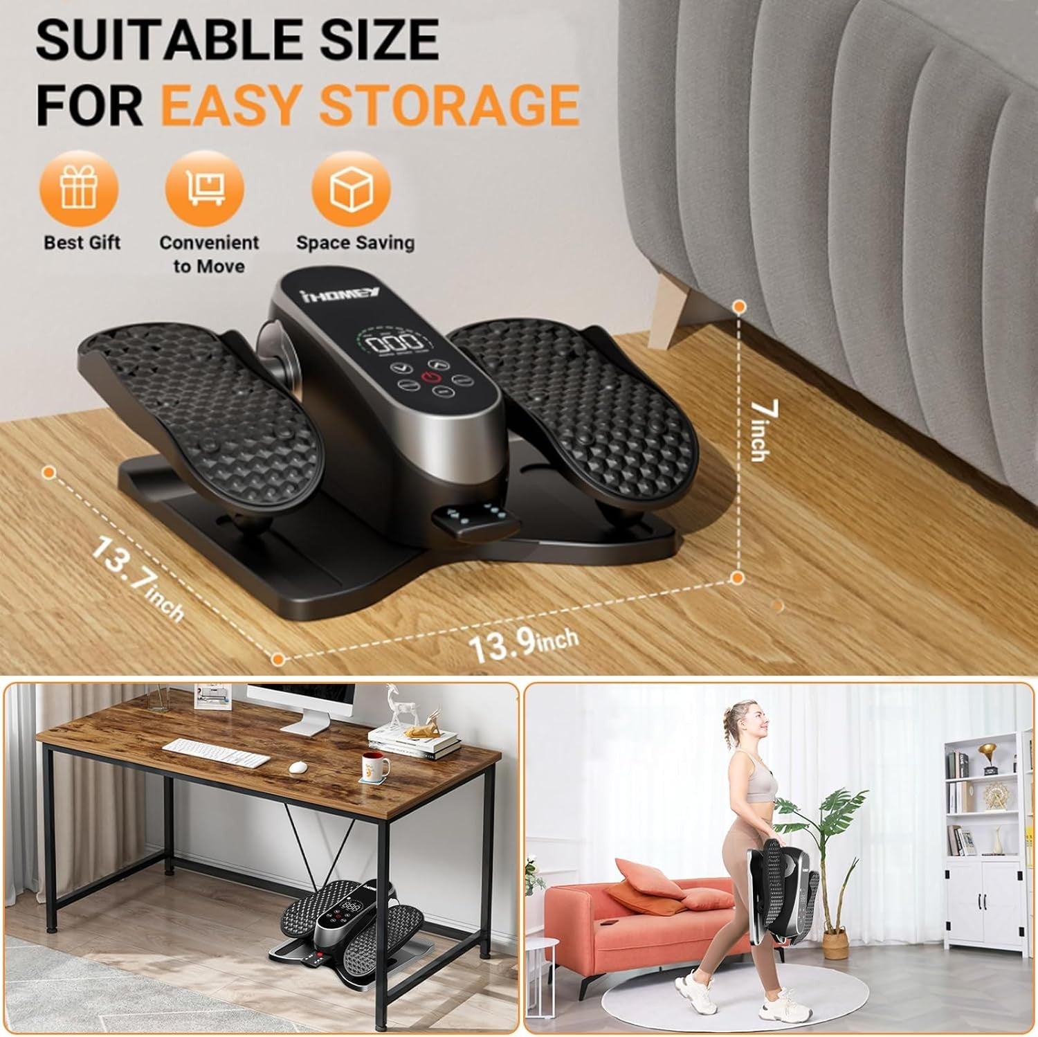 Electric Under Desk Elliptical Pedal Exerciser Quiet Remote Seated Leg Trainer