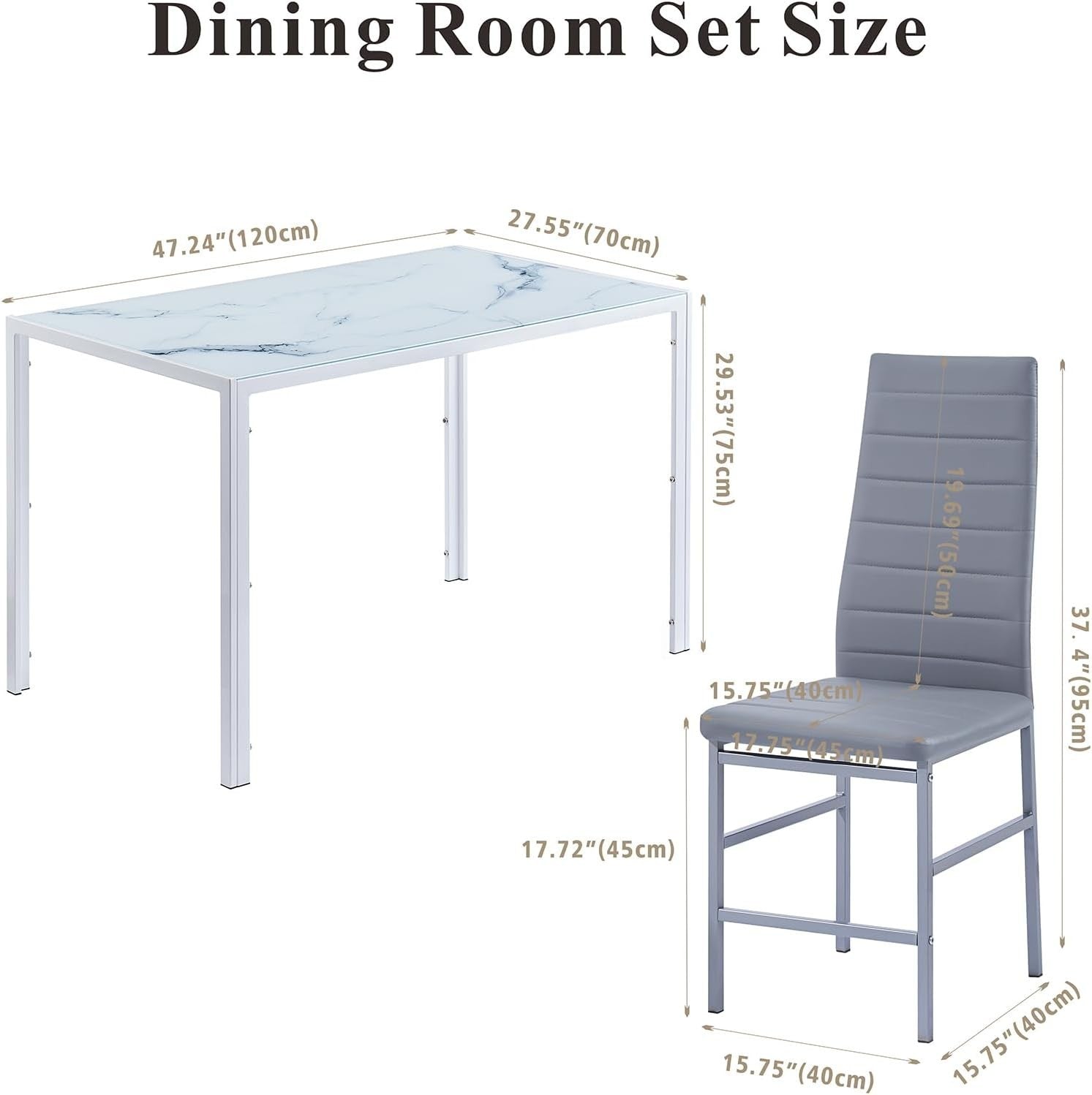 Stylish 5PC Grey Marble Glass Dining Set with PU Leather Chairs Compact